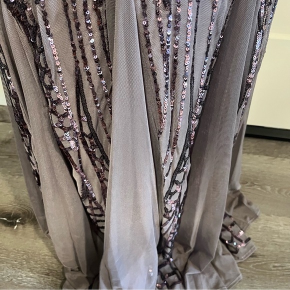 R&M Richards Mocha Short Sleeve Sequin and Mesh Gown 8 - Picture 7 of 16
